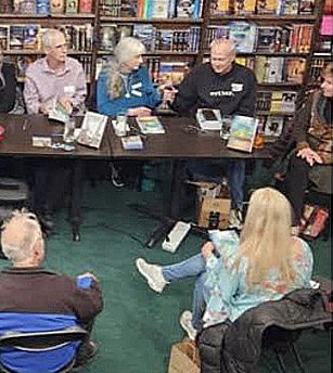 Sandy Reay (turquoise shirt) Dream Anthology book signing Tattered Cover Colorado Springs Nov 2 2022